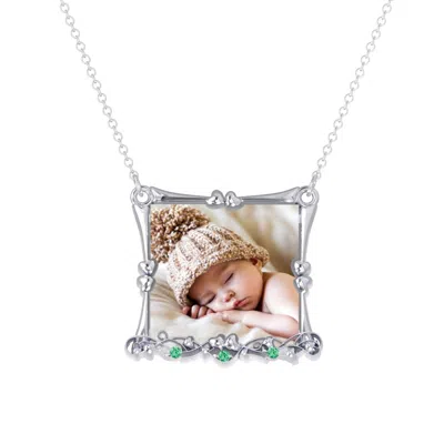Jewlr Fancy Square Photo Frame Necklace With Accents In Gray