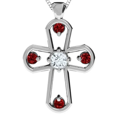 Jewlr Flared Birthstone Cross Pendant In Silver