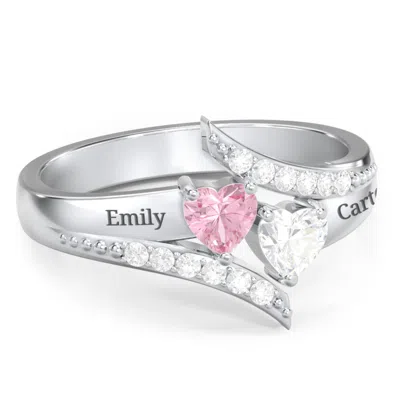 Jewlr Flared Bypass Daughters Ring With Heart Gemstones And Accents In Silver