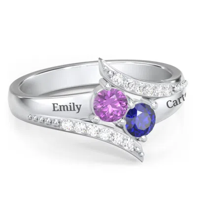 Jewlr Flared Bypass Mothers Ring With Round Gemstones And Accents In Silver