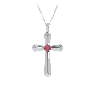 Jewlr Flared Cross Pendant With Princess Stone In Metallic