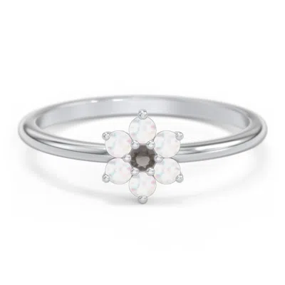 Jewlr Flower Stackable Ring With Gemstones In Gray