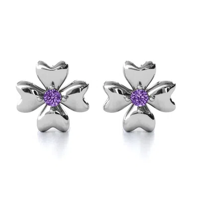 Jewlr Four Heart Clover Birthstone Earrings In Metallic