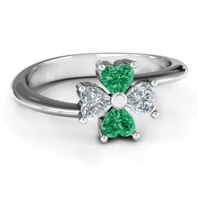 Jewlr Four Heart Clover Birthstone Ring In Gray