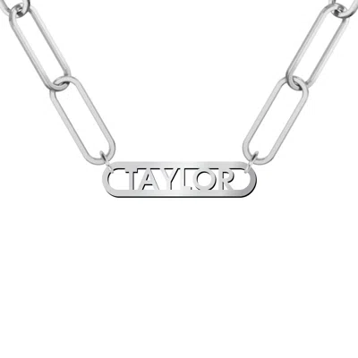 Jewlr Framed Name Necklace With Paperclip Chain In Silver