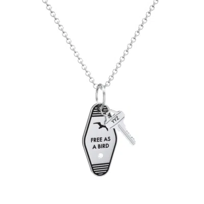 Jewlr Free As A Bird Engravable Retro Keychain Charm Necklace With Accent - Black In Gray