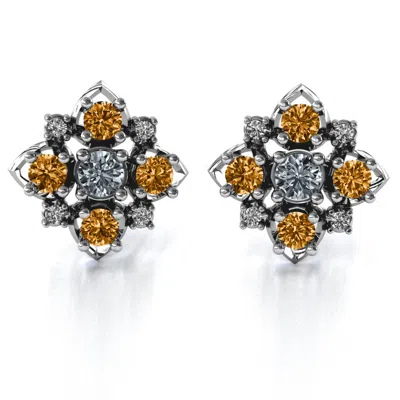 Jewlr Glittering Multi Stone Mothers Earrings In Sterling Silver