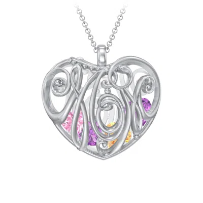 Jewlr Graceful Mom Heart Cage Birthstone Pendant With 2-8 Birthstones In Silver