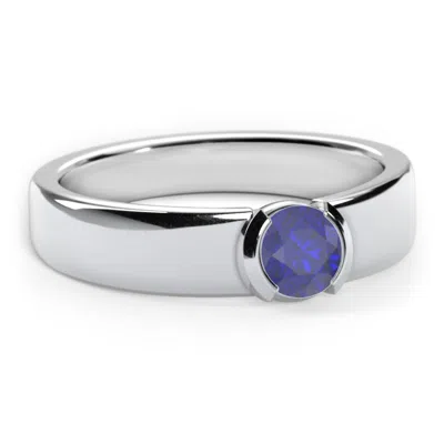 Jewlr Half Bezel Set Round Stone Birthstone Ring With Wide Band In Metallic