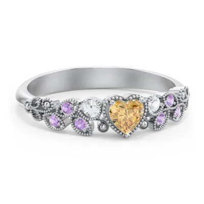 Jewlr Heart Cut Gemstone Ring With Milgrain And Leaf Detailing In Silver