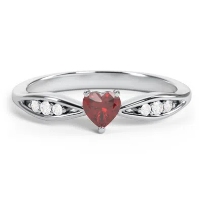 Jewlr Heart Gemstone Promise Ring With Trio Set Accent Stones In Red