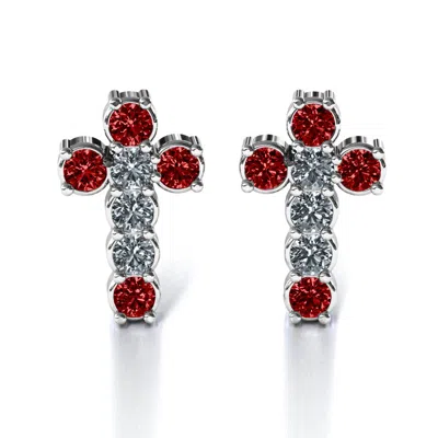 Jewlr "i Believe" Cross Birthstone Earrings In Silver