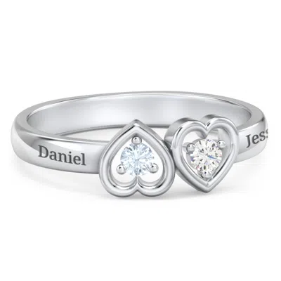 Jewlr Inverted Kissing Hearts Birthstone Ring In Silver
