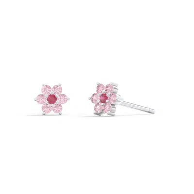 Jewlr Kids Birthstone Flower Cluster Stud Earrings In Metallic