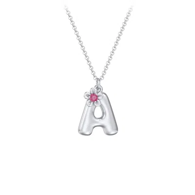 Jewlr Kids Bubble Initial Necklace With Birthstone Flower In Metallic
