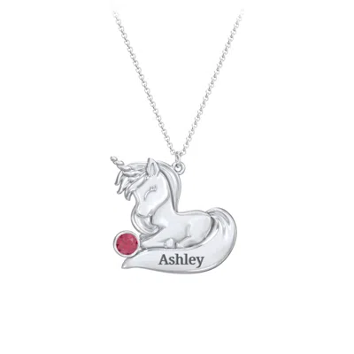 Jewlr Kids Engravable Sitting Unicorn Birthstone Necklace In Metallic