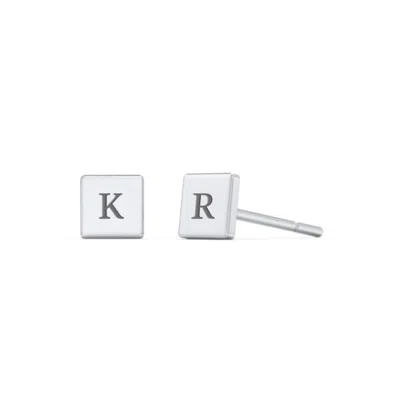 Jewlr Kids Engravable Square Disc Earrings In Silver