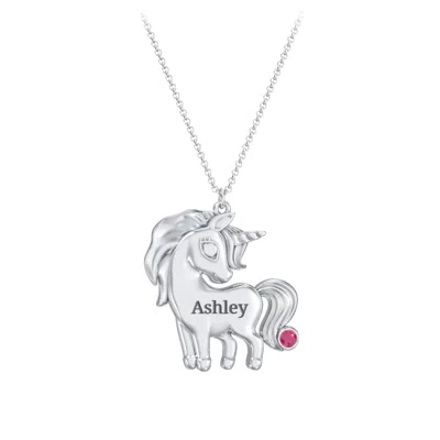 Jewlr Kids Engravable Unicorn Birthstone Pendant Necklace In Metallic