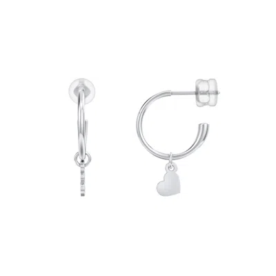 Jewlr Kids Small Open Hoop Earrings With Removable Heart Charm In Metallic