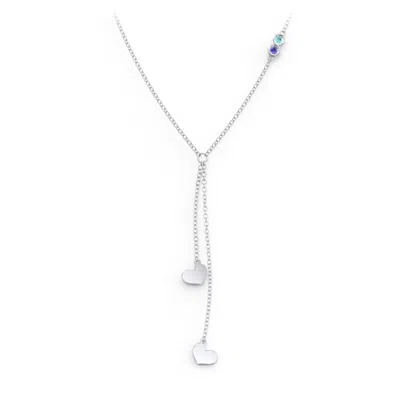 Jewlr Lariat With Heart Charms And Gemstones In Silver