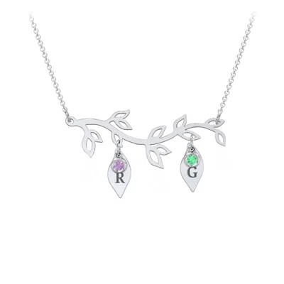 Jewlr Leaf Initial Family Birthstone Necklace In Green
