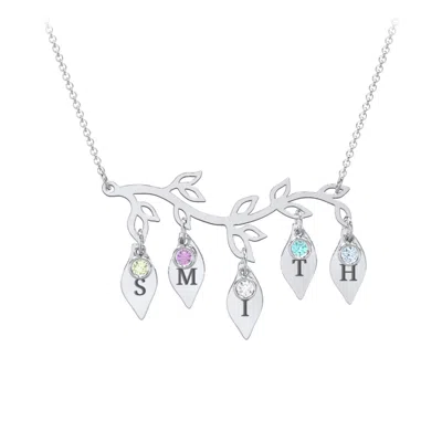 Jewlr Leaf Initial Family Birthstone Necklace In Pink