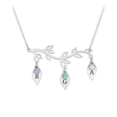 Jewlr Leaf Initial Family Birthstone Necklace In Metallic