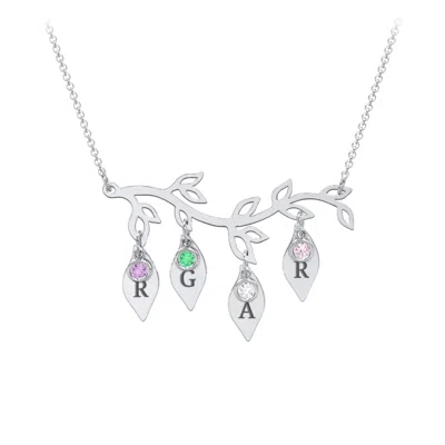 Jewlr Leaf Initial Family Birthstone Necklace In Metallic