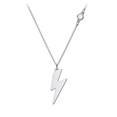 Jewlr Lightning Bolt Charm Necklace With Gemstone In Metallic