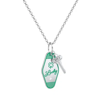 Jewlr Lucky Engravable Retro Keychain Charm Necklace With Accent - Green