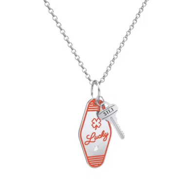 Jewlr Lucky Engravable Retro Keychain Charm Necklace With Accent - Orange In Multi