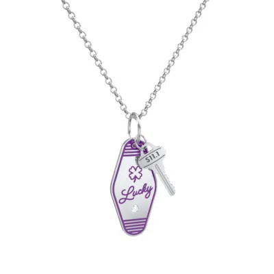 Jewlr Lucky Engravable Retro Keychain Charm Necklace With Accent - Purple