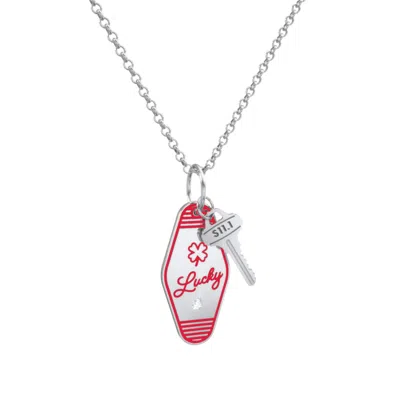 Jewlr Lucky Engravable Retro Keychain Charm Necklace With Accent - Red In Multi