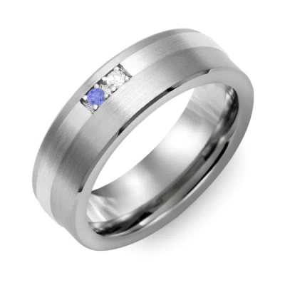 Jewlr Men's 2-stone Brushed Ring With Off-center Inlay In Purple