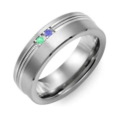 Jewlr Men's 2-stone Brushed Ring With Off-center Milgrain Inlay In Pink