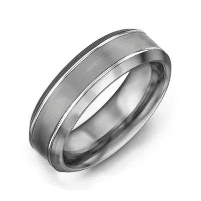 Jewlr Men's Beveled Edged Brushed Tungsten Ring In Silver