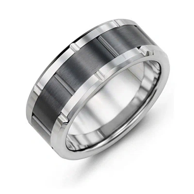 Jewlr Men's Bicolour Ceramic & Tungsten Ring With Grooves In Metallic