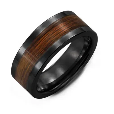 Jewlr Men's Black Ceramic Wedding Ring With Wood Inlay