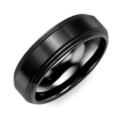 Jewlr Men's Brush Center Black Ceramic Promise Ring With Polished Edges In Pink