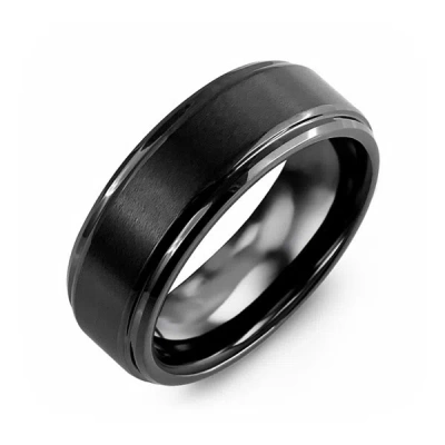 Jewlr Men's Brushed Ceramic Promise Ring With Beveled Edges In Black