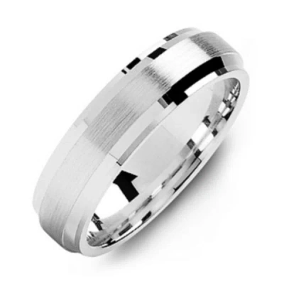 Jewlr Men's Brushed & Polished Ring With Flat Edges In Metallic