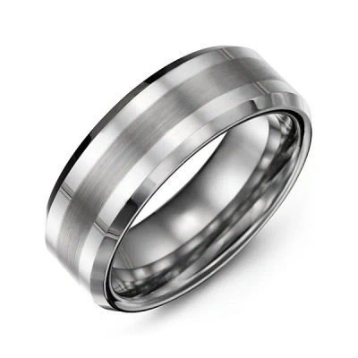 Jewlr Men's Brushed Striped & Polished Tungsten Ring In Metallic