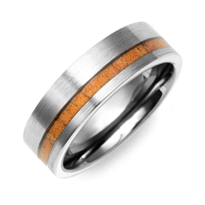 Jewlr Men's Brushed Tungsten Koa Wood Promise Ring In Brown