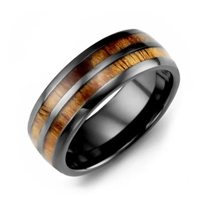 Jewlr Men's Ceramic And Koa Wood Barrel Ring In Brown