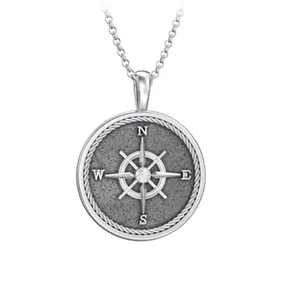 Jewlr Men's Engravable Compass Necklace With Gemstone In Metallic