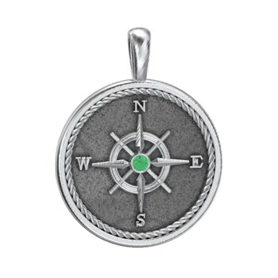 Jewlr Men's Engravable Compass Pendant With Gemstone In Metallic