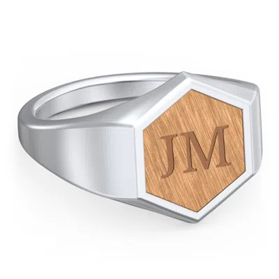 Jewlr Men's Engravable Wood Hexagon Signet Ring - Cherry In Yellow