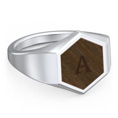 Jewlr Men's Engravable Wood Hexagon Signet Ring - Walnut In Yellow