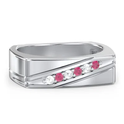 Jewlr Men's Flat Top Family Ring With Gemstones In Gray