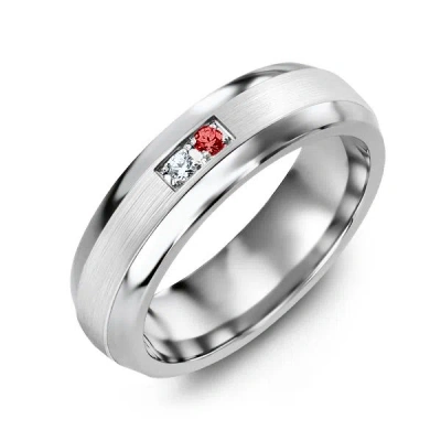 Jewlr Men's Gemstone Dome Ring With Brushed Inlay In Pink